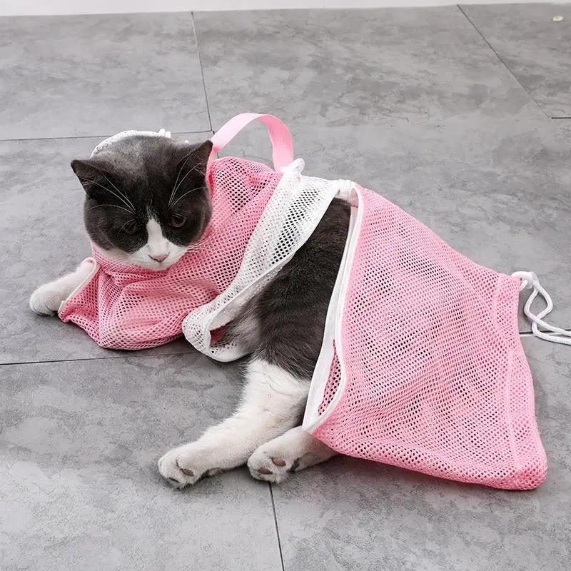 Heeipaw Cat Bath Mesh Bag, Portable Mesh Shower Bag with Adjustable Drawstring Design, Travel Bathing Bag for Cats Grooming Supp - image 7