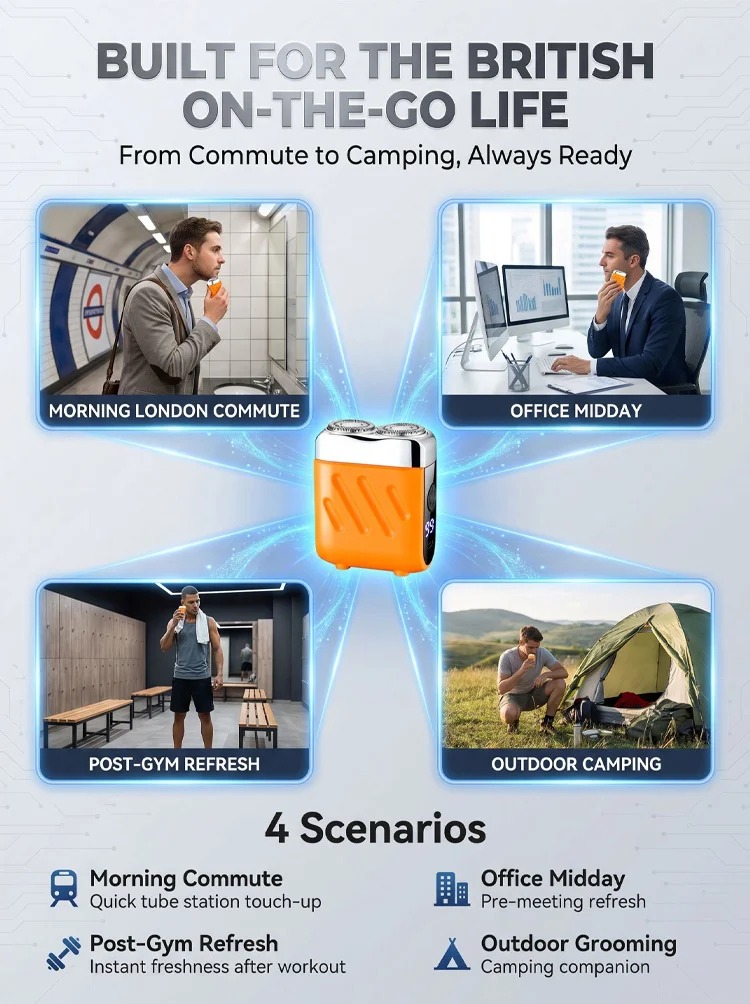 Portable shaver for commuting work travel and camping
