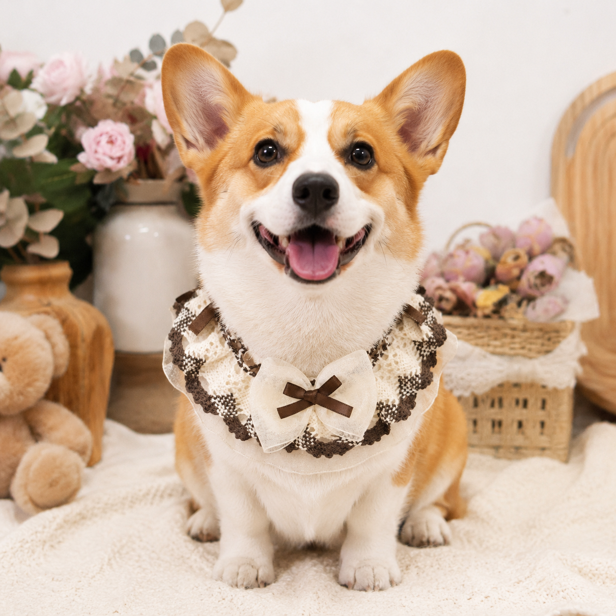 Heeipaw Pet Bandana Scarf For Dogs & Cats, Cute Lace Princess Collar Bib For Small Dogs, Teddy, Bichon, Puppy Fashion Accessories - Brown / Beige - L - image 12