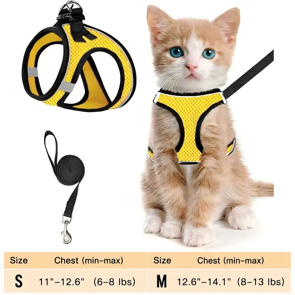 Heeipaw Escape Proof Cat Harness & Leash (6-13 lbs) Adjustable Reflective Soft Mesh Vest for Easy Safe Walks with Leash Included - Yellow - M - image 12