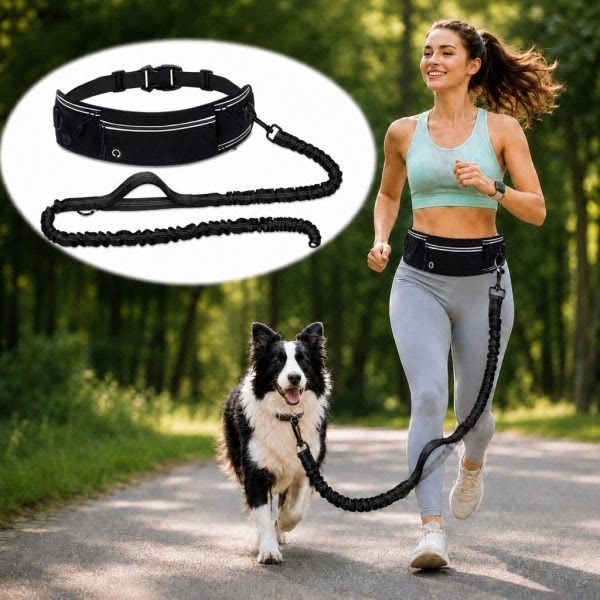 Heeipaw Hands Free Dog Leash, Reflective Running Dog Leash with Waist Belt & Storage Pouch, Adjustable No Pull Shock Absorbing Pet Leash for Walking Jogging Hiking - Black - 2.5CM*(145-200)CM - image 5