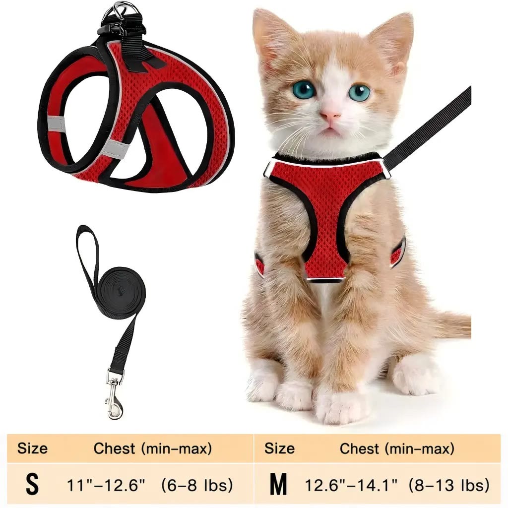 Heeipaw Escape Proof Cat Harness & Leash (6-13 lbs) Adjustable Reflective Soft Mesh Vest for Easy Safe Walks with Leash Included - Red - M - image 13
