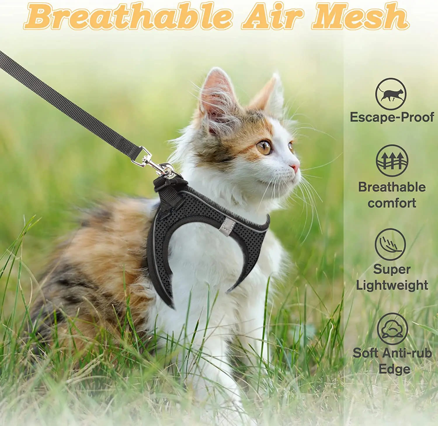 Heeipaw Escape Proof Cat Harness & Leash (6-13 lbs) Adjustable Reflective Soft Mesh Vest for Easy Safe Walks with Leash Included - image 6