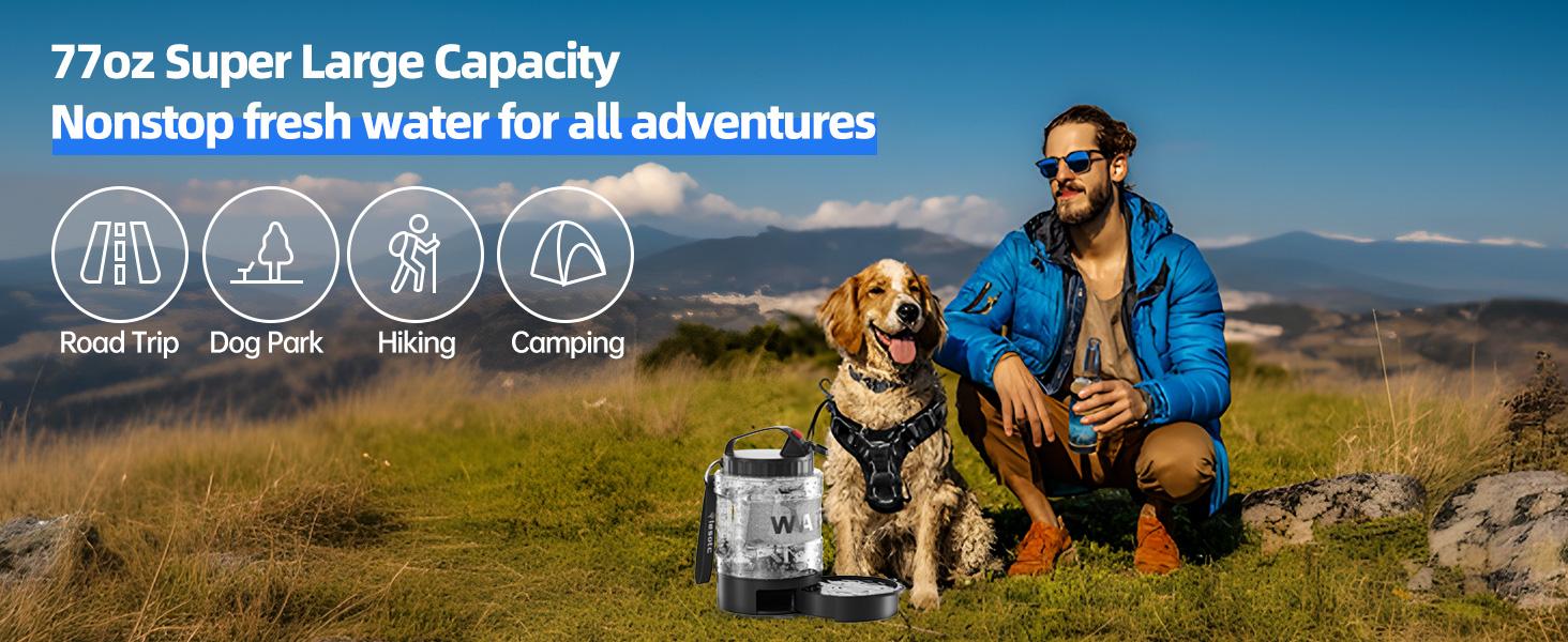 2-in-1 Large Dog Water Bowl Dispenser, Portable Sturdy Pet Feeding Accessory for Walking, Camping, On-The-Go Pet Supplies, Animal Water Bowl