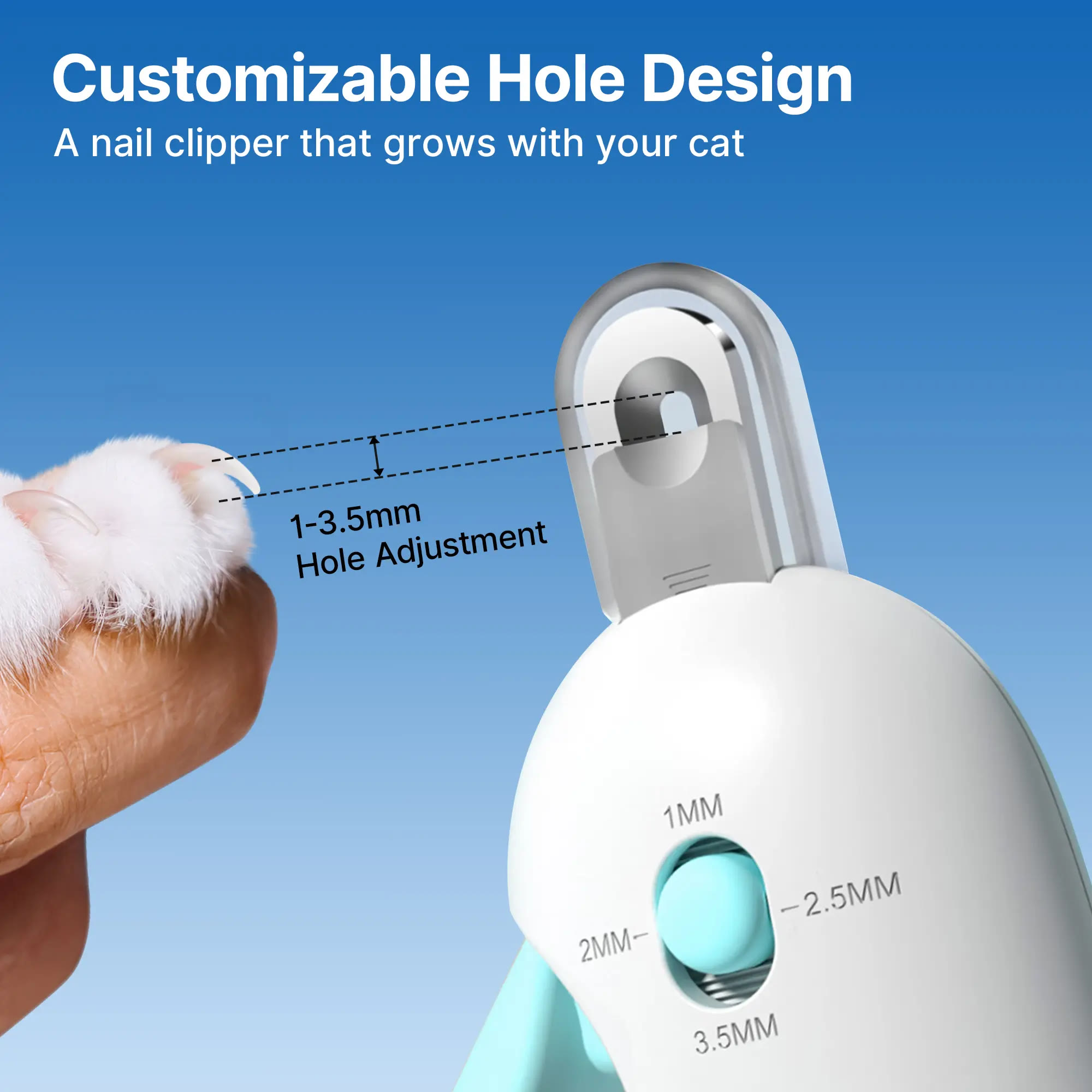 Heeipaw Cat Nail Clipper with 4-Size Adjustable Trimming Hole & Hidden Nail File | Anti-Splash Claw Cutter for Pet Grooming - image 5