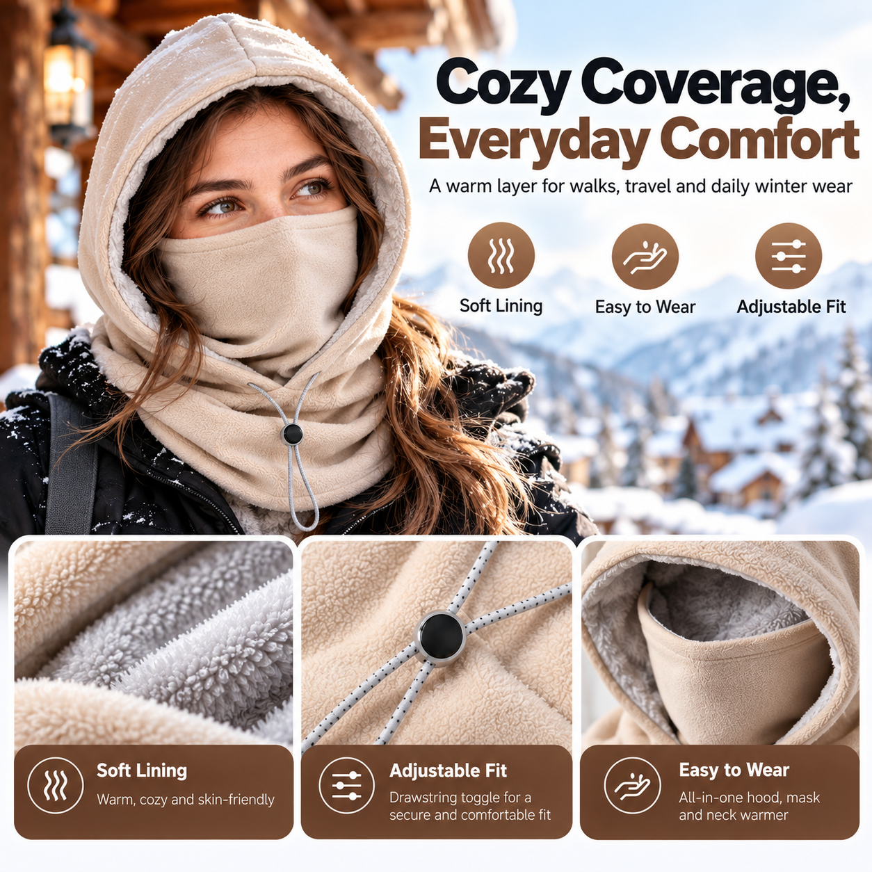 Winter fleece hood face cover and neck warmer product detail 3