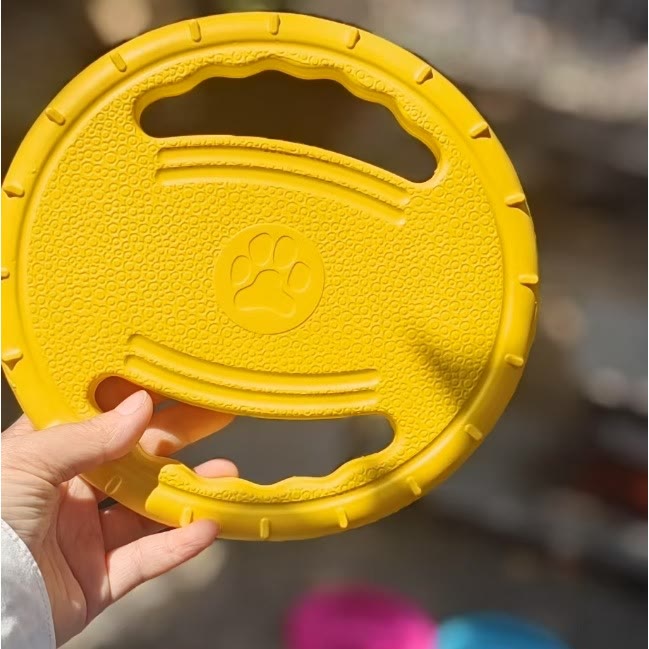 Heeipaw Durable Dog Toy, Bite-resistant Flying Disc For Training, Interactive Outdoor Fetch Toy For Dogs, Puppies & Border Collies - Yellow - Handle Frisbee - image 3