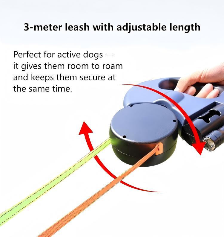 Retractable Dual Dog Leash - Tangle-Free with 360&deg; Swivel Head, 10ft Length, Lightweight Anti-Wear Handle, Independent Thumb Rewind, 30lb Capacity for 2 Medium-Large Dogs, Rust-Resist Alloy, Pet Supplies Essentials