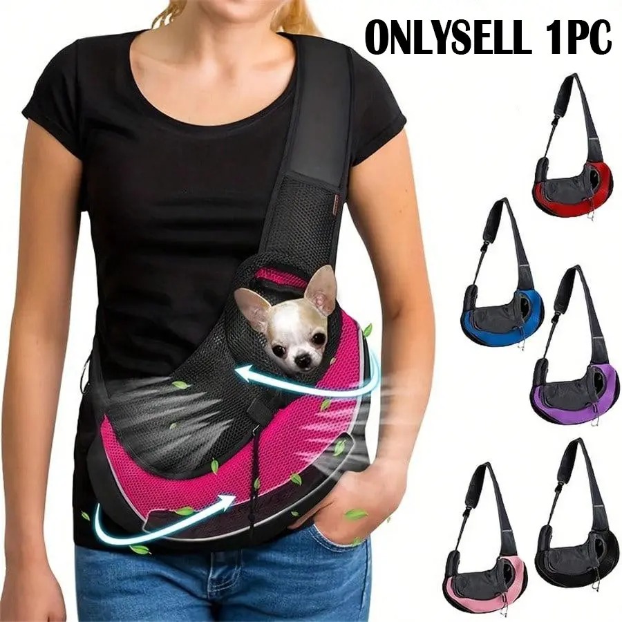 Heeipaw Breathable Dog Sling Carrier, Portable Travel Pet Sling Shoulder Bag Carrier, Dog Bag for Travel