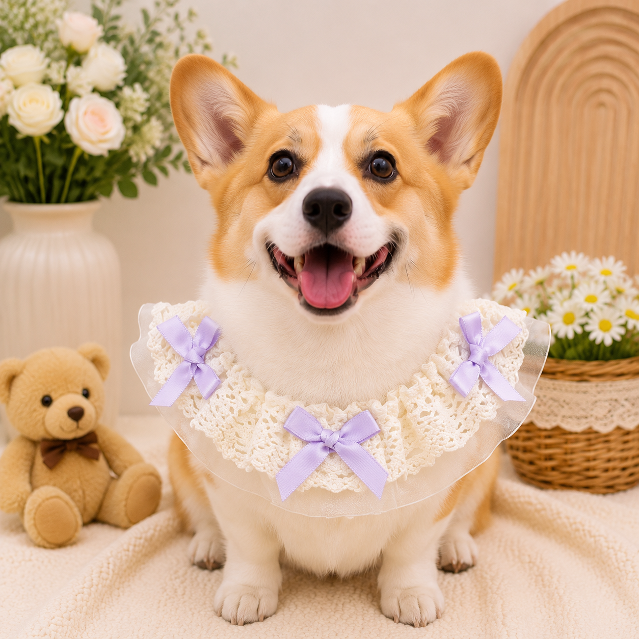 Heeipaw Pet Bandana Scarf For Dogs & Cats, Cute Lace Princess Collar Bib For Small Dogs, Teddy, Bichon, Puppy Fashion Accessories - Lavender Purple - L - image 9