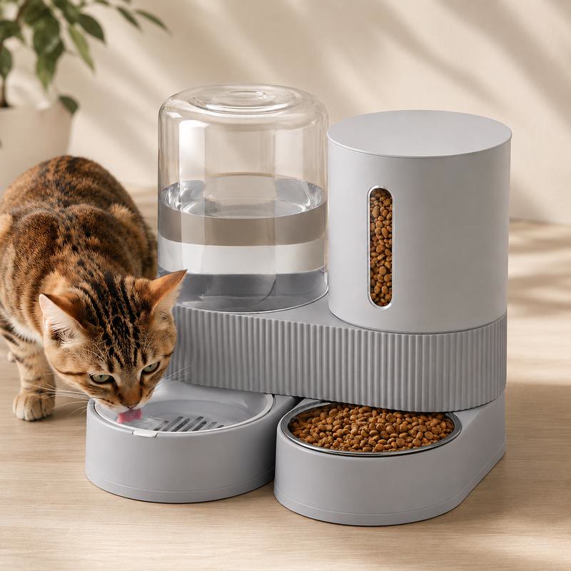 Heeipaw Automatic Pet Feeder & Water Dispenser – Large Capacity Food Storage with Separate Food & Water Bowls for Dogs and Cats - 2 Pack - Grey - image 5
