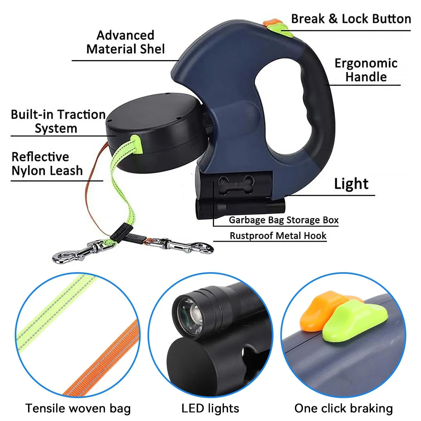 Heeipaw 2-in-1 Dual Head Retractable Dog Lead