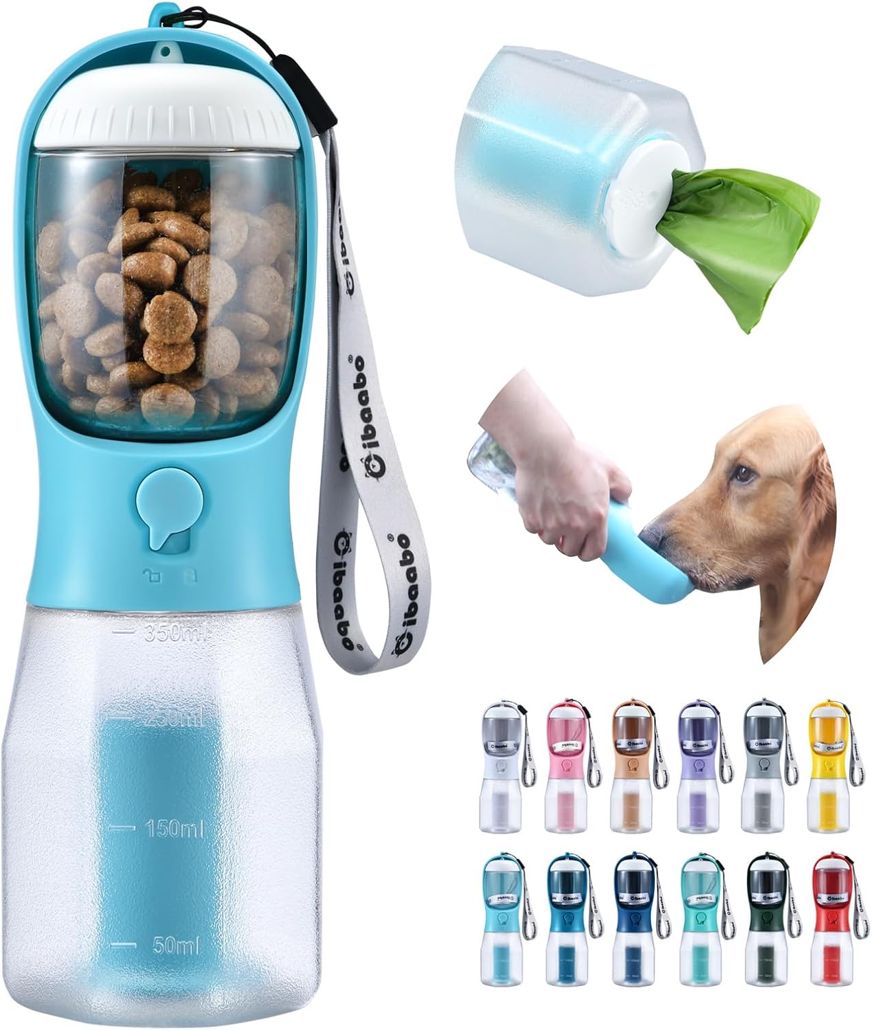 Heeipaw Portable Dog Water Bottle, 3-in-1 Travel Water Dispenser for Dogs & Cats, Leak-Proof Outdoor Pet Hydration Bottle