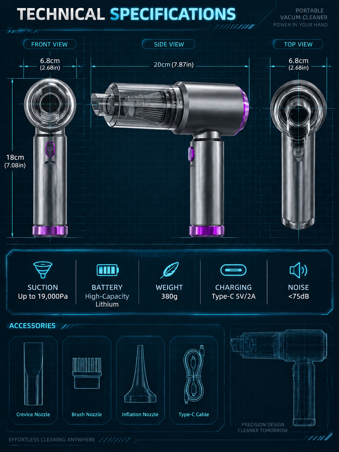 32,000Pa Powerful Cordless Car Vacuum Cleaner