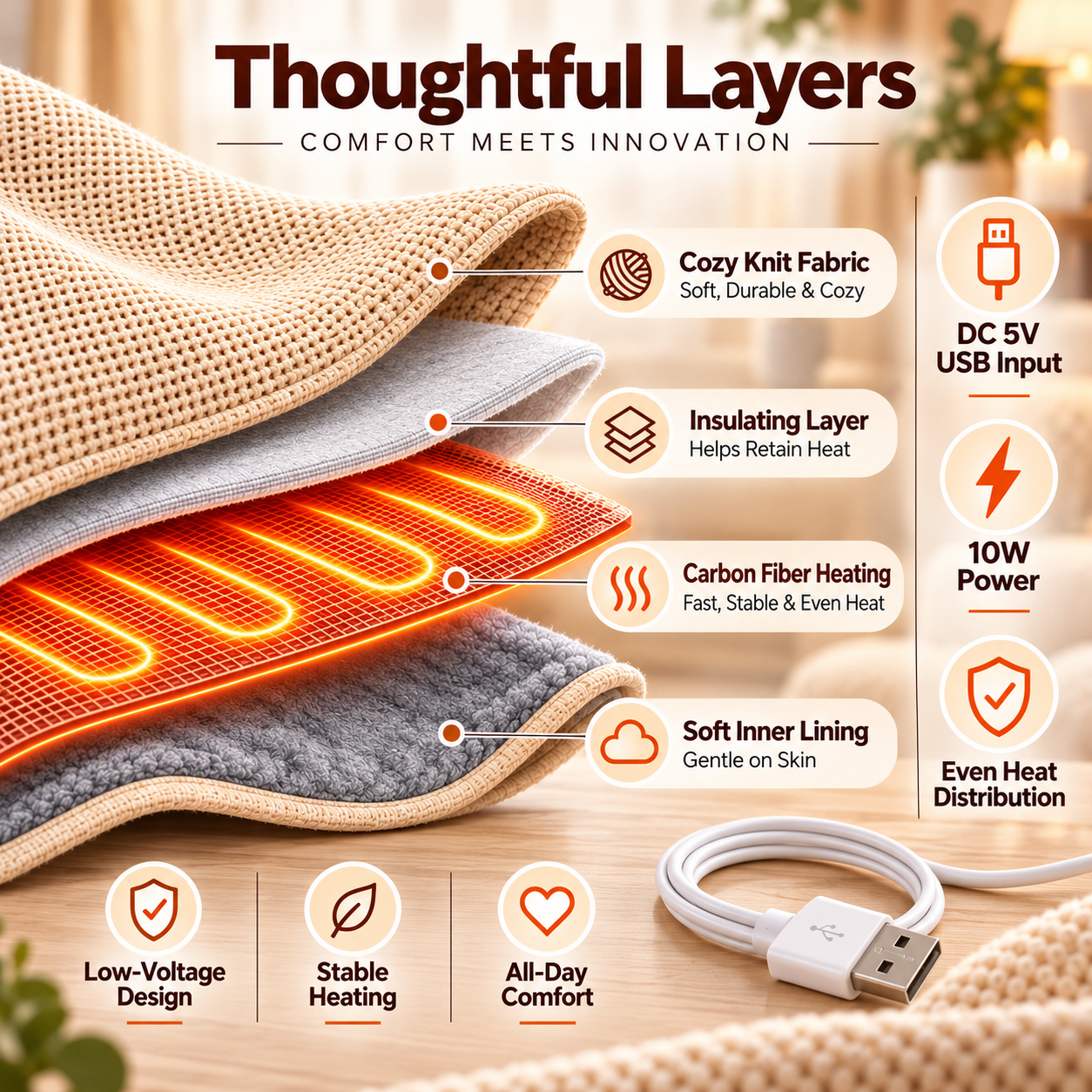 Comfortable wearable heated shawl