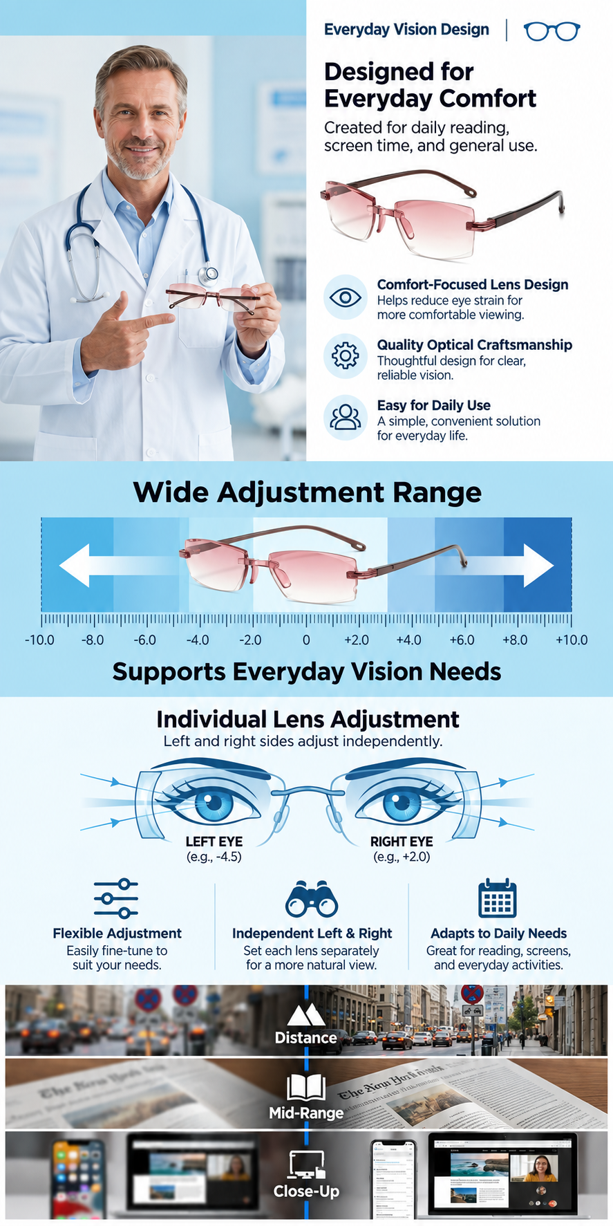 Light adaptive glasses for daily wear