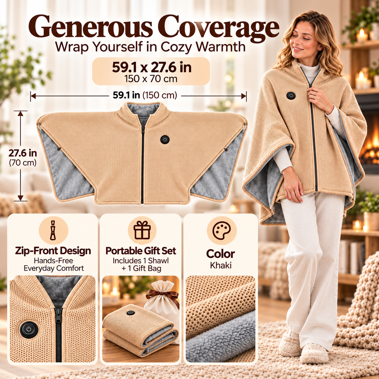 USB heated shawl product features