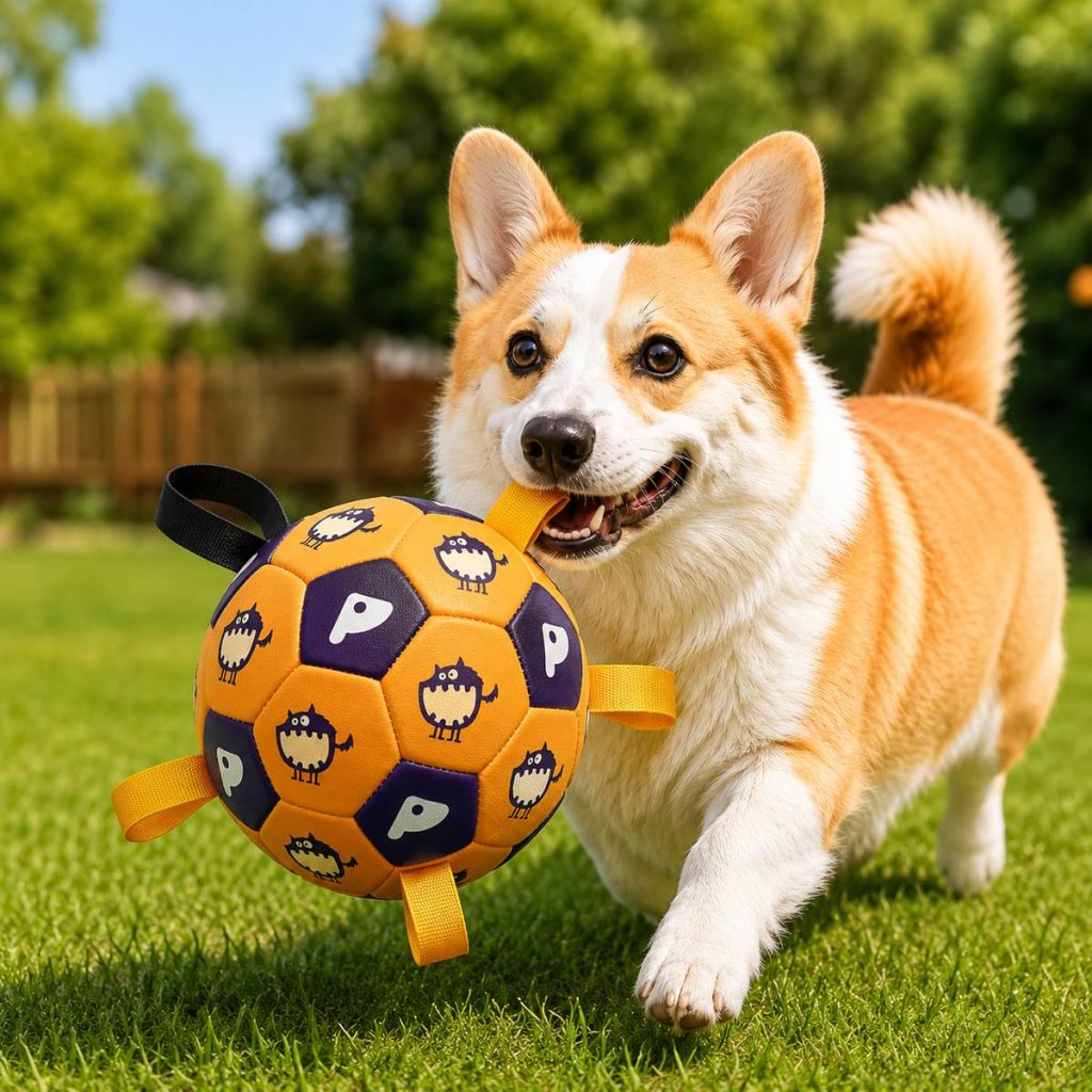 Heeipaw PlayPaw Interactive Dog Football Toy – Durable Fetch & Training Ball for Dogs - Yellow Dino Print - Medium - 19 cm / 7.5 in - image 2