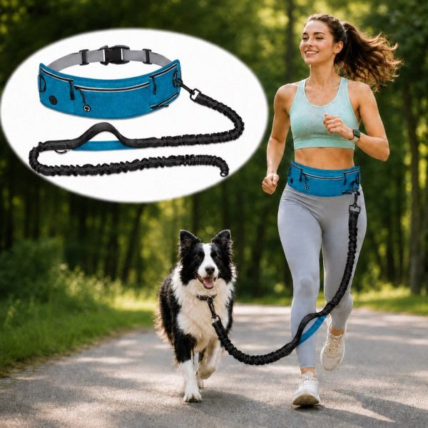 Heeipaw Hands Free Dog Leash, Reflective Running Dog Leash with Waist Belt & Storage Pouch, Adjustable No Pull Shock Absorbing Pet Leash for Walking Jogging Hiking - Royal Blue - 2.5CM*(145-200)CM - image 7