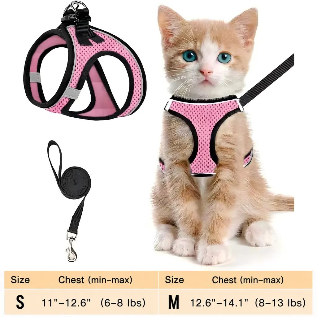 Heeipaw Escape Proof Cat Harness & Leash (6-13 lbs) Adjustable Reflective Soft Mesh Vest for Easy Safe Walks with Leash Included - Pink - M - image 11