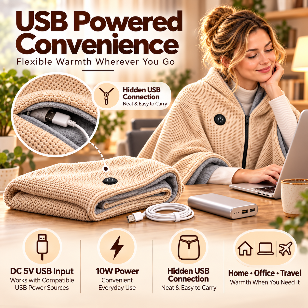 Soft heated shawl fabric details