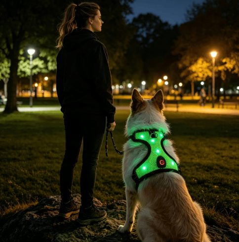 Heeipaw LED Dog Harness – Rechargeable No Pull Safety Vest for Night Walks - Green - Size-L - image 4