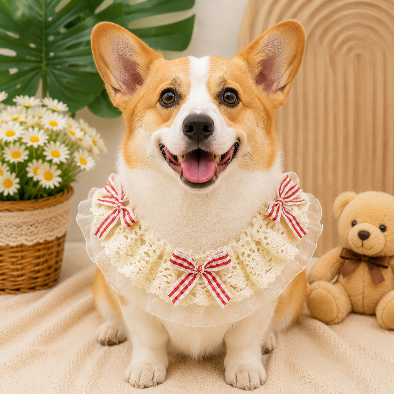 Heeipaw Pet Bandana Scarf For Dogs & Cats, Cute Lace Princess Collar Bib For Small Dogs, Teddy, Bichon, Puppy Fashion Accessories - Red & White Stripe - L - image 11