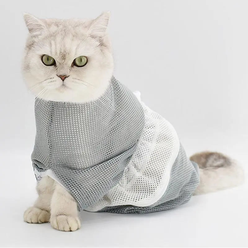 Heeipaw Cat Bath Mesh Bag, Portable Mesh Shower Bag with Adjustable Drawstring Design, Travel Bathing Bag for Cats Grooming Supp - Grey - 1pc - image 5