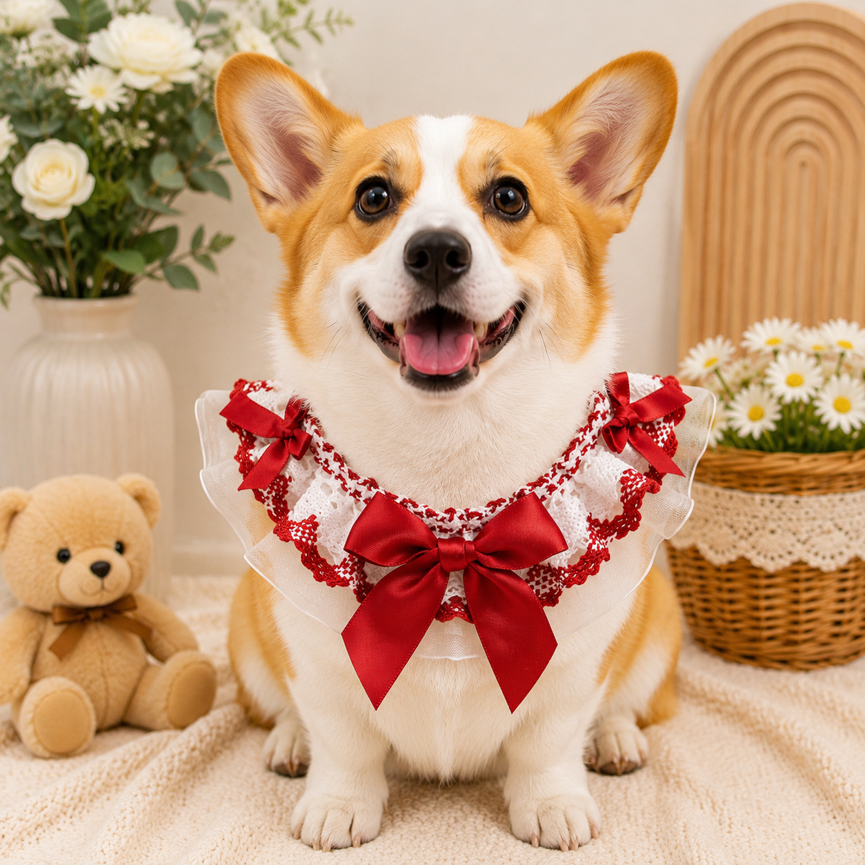Heeipaw Pet Bandana Scarf For Dogs & Cats, Cute Lace Princess Collar Bib For Small Dogs, Teddy, Bichon, Puppy Fashion Accessories - Classic Red Bow - L - image 8