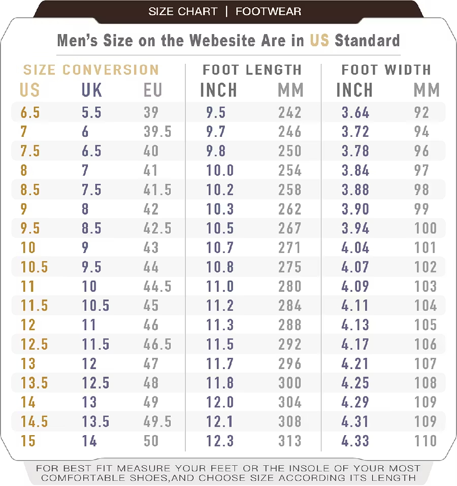 Orthotic Shoes Size Guide