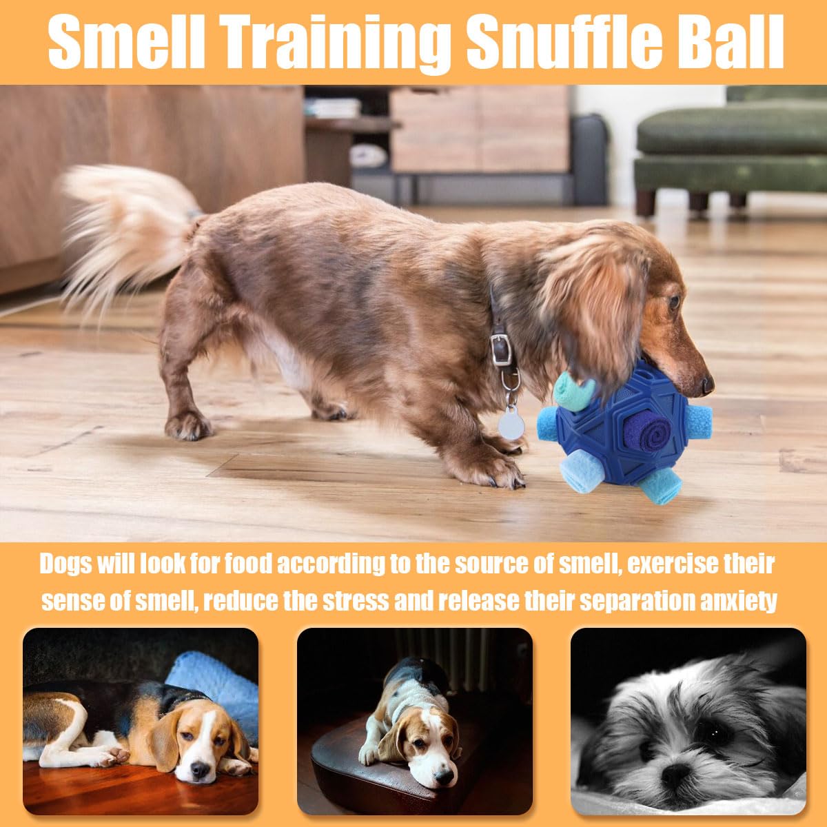 Heeipaw Dog Snuffle Ball Toy - Chewable Interactive Toy, Calming Puzzle Slow Feeder Snack Dispenser for Small Dogs