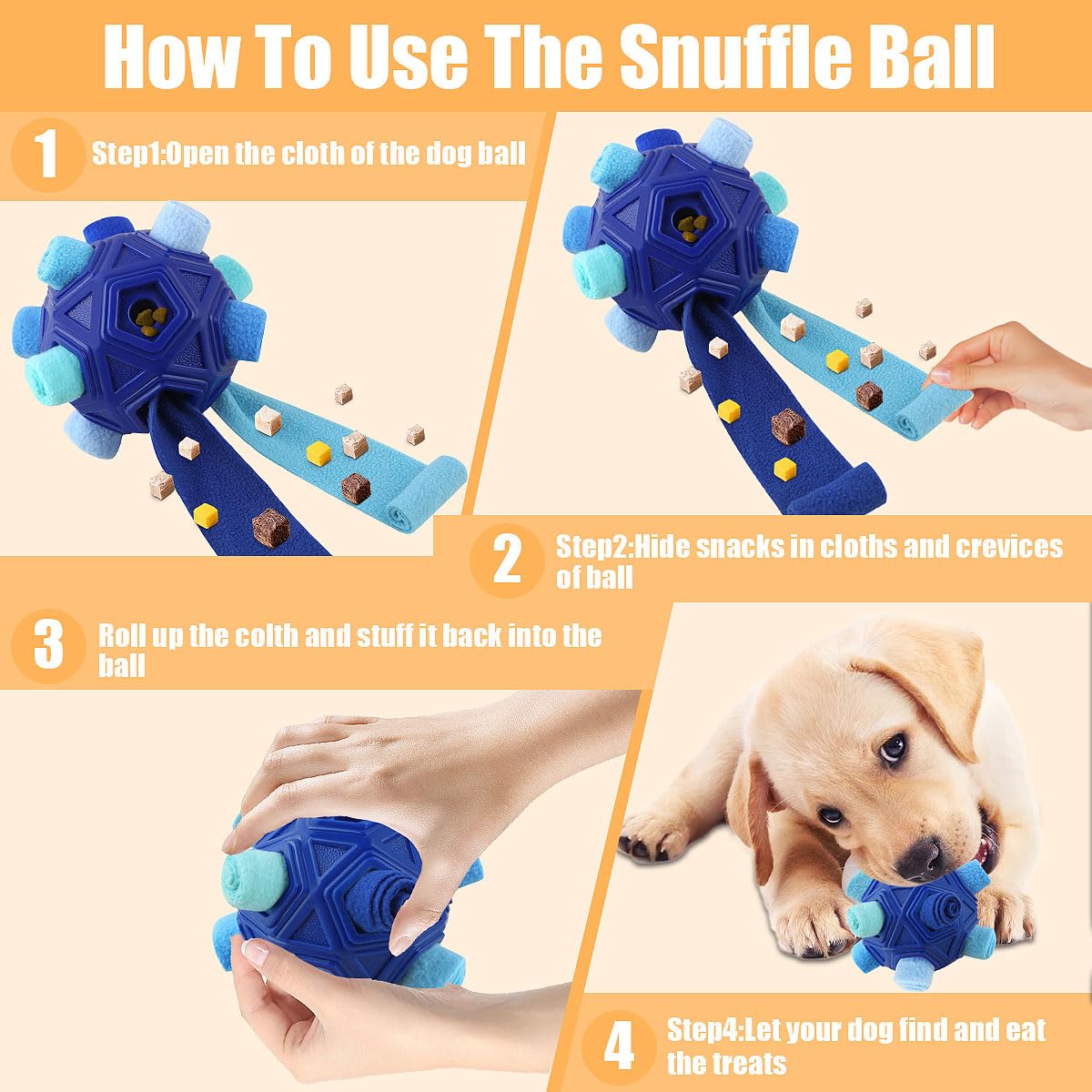 Heeipaw Dog Snuffle Ball Toy - Chewable Interactive Toy, Calming Puzzle Slow Feeder Snack Dispenser for Small Dogs