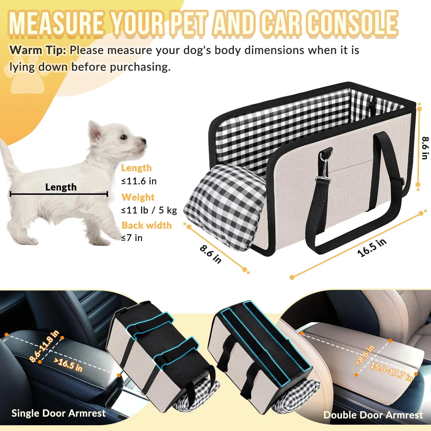 Beige Heeipaw dog car seat size and details