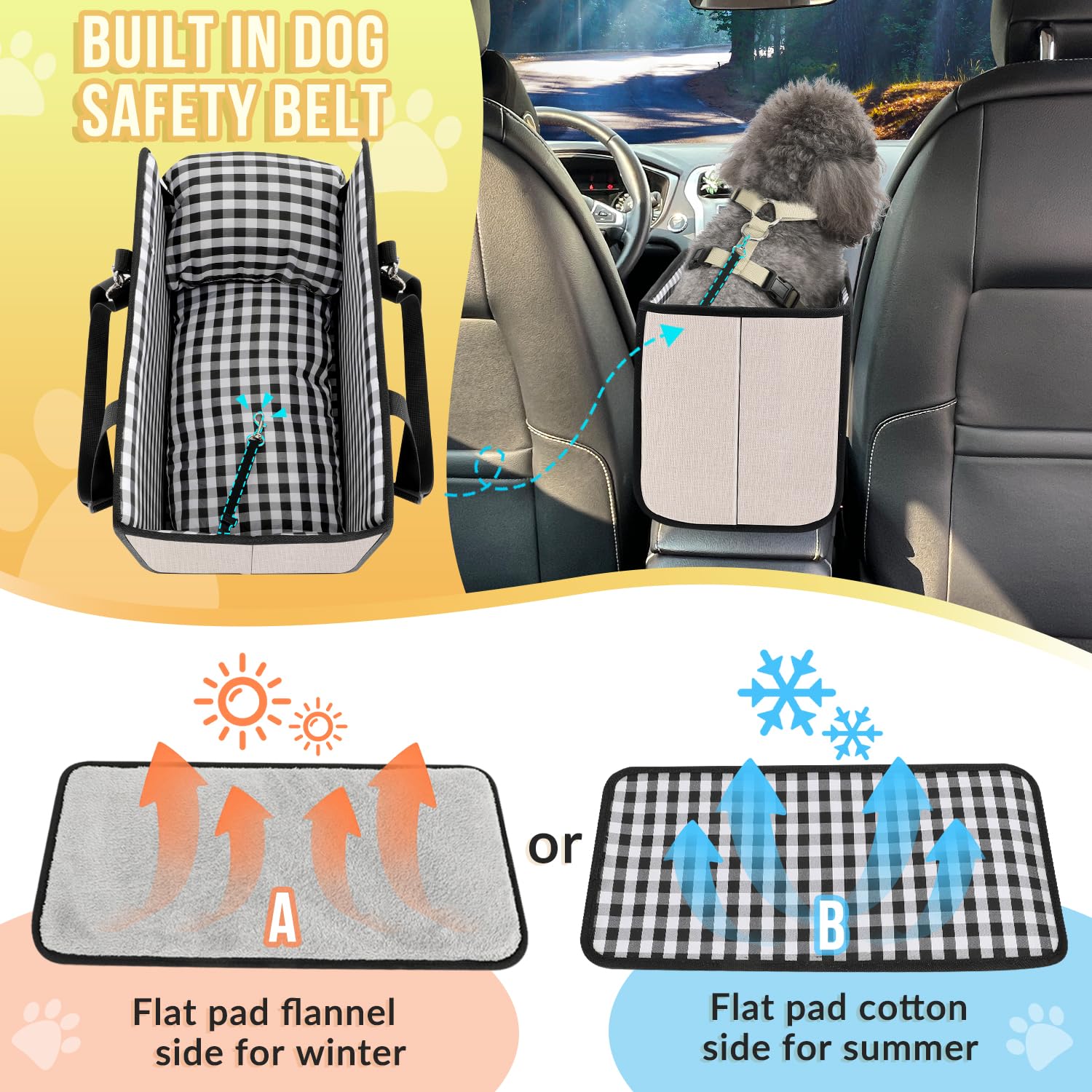 Heeipaw Cozy Armrest Dog Car Seat – Secure & Comfortable Travel Bed For Small Dogs And Puppies