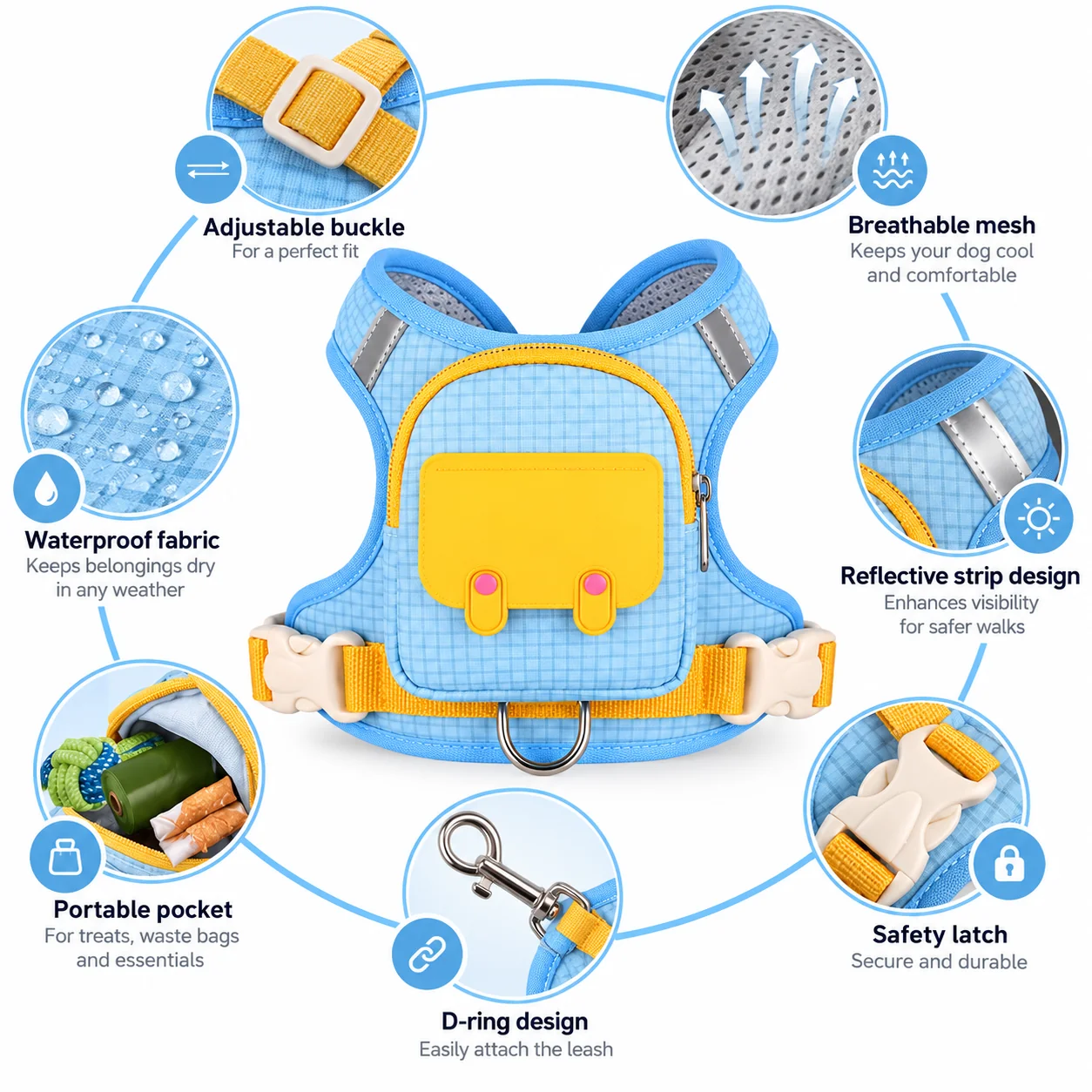 Soft pet harness with backpack detail