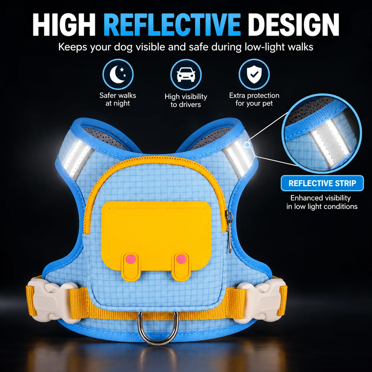 Adjustable leash included pet harness set