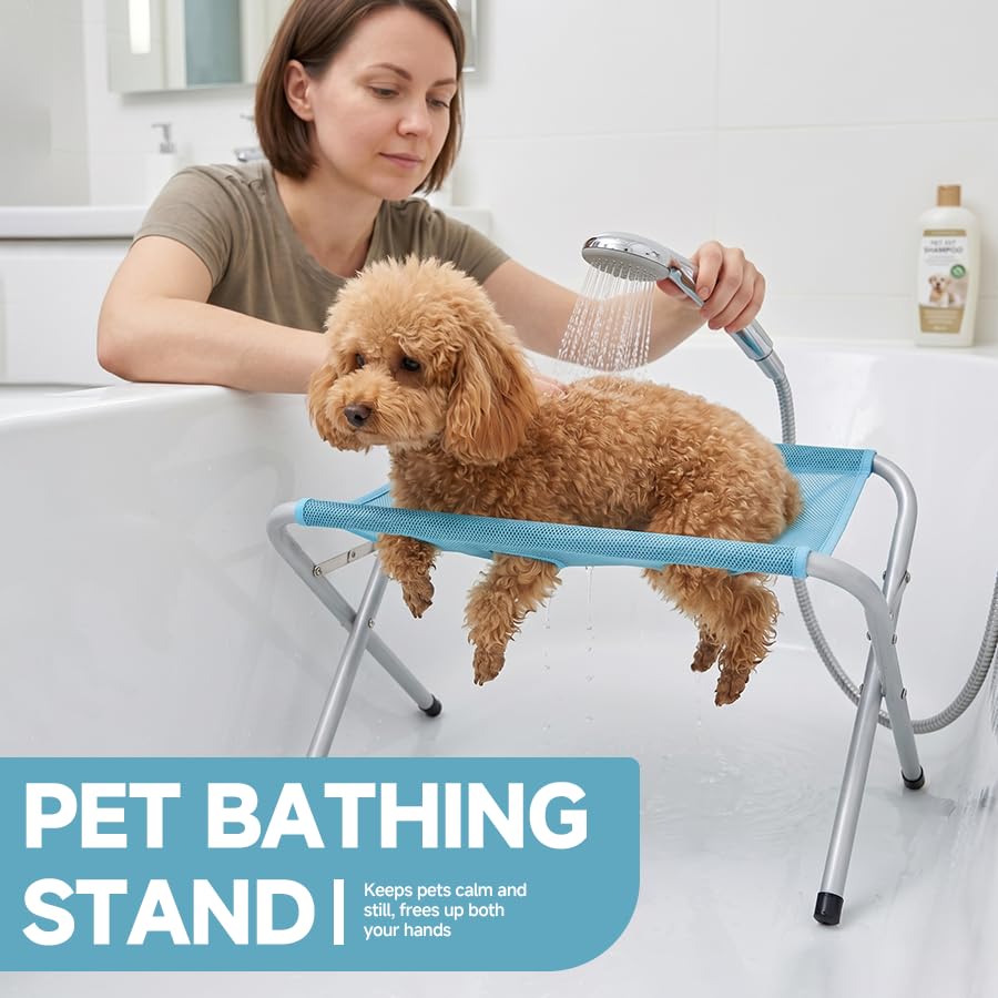 Heeipaw Foldable Pet Bathing Stand, Hands-Free Dog Grooming Support Rack for Cats & Dogs, Home Bathing & Care