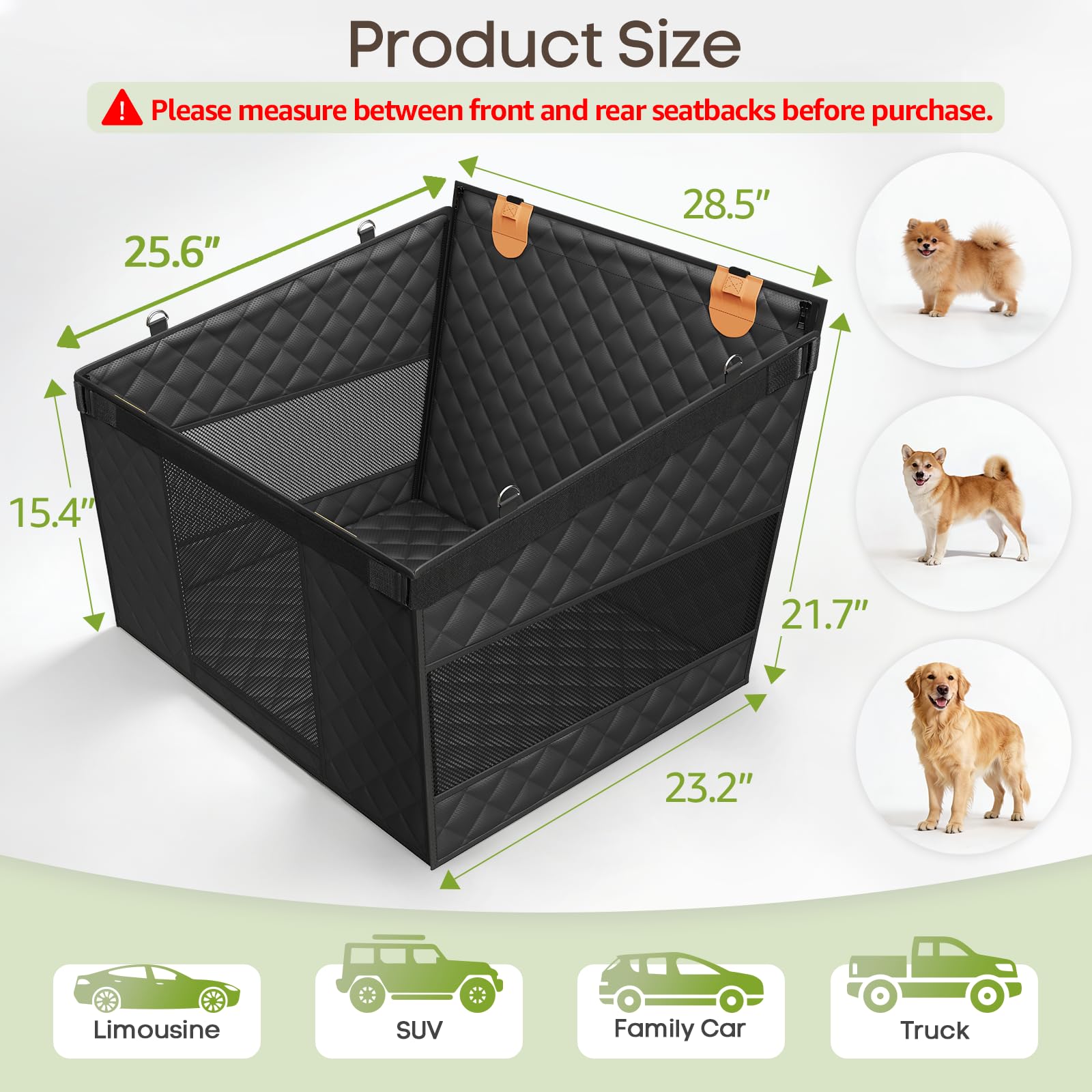 Heeipaw Dog Car Seat Cover – Waterproof Back Seat Pet Car Bed for Large Dogs, Non-Slip Travel Mat for Cars & SUVs