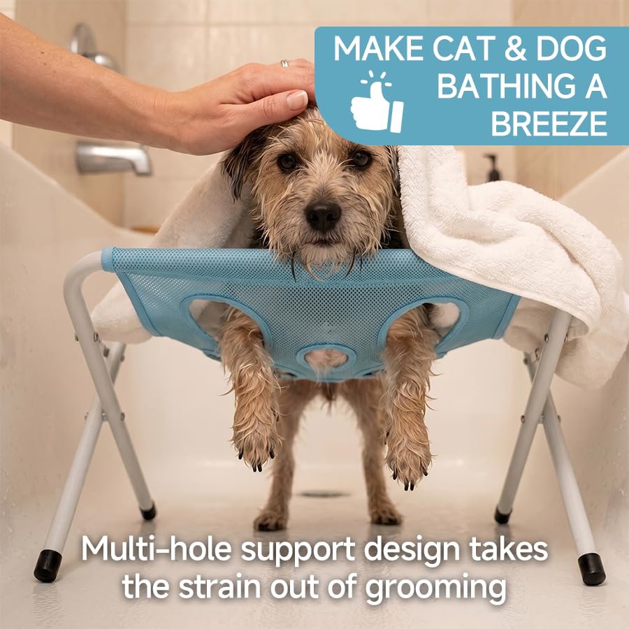 Heeipaw Foldable Pet Bathing Stand, Hands-Free Dog Grooming Support Rack for Cats & Dogs, Home Bathing & Care