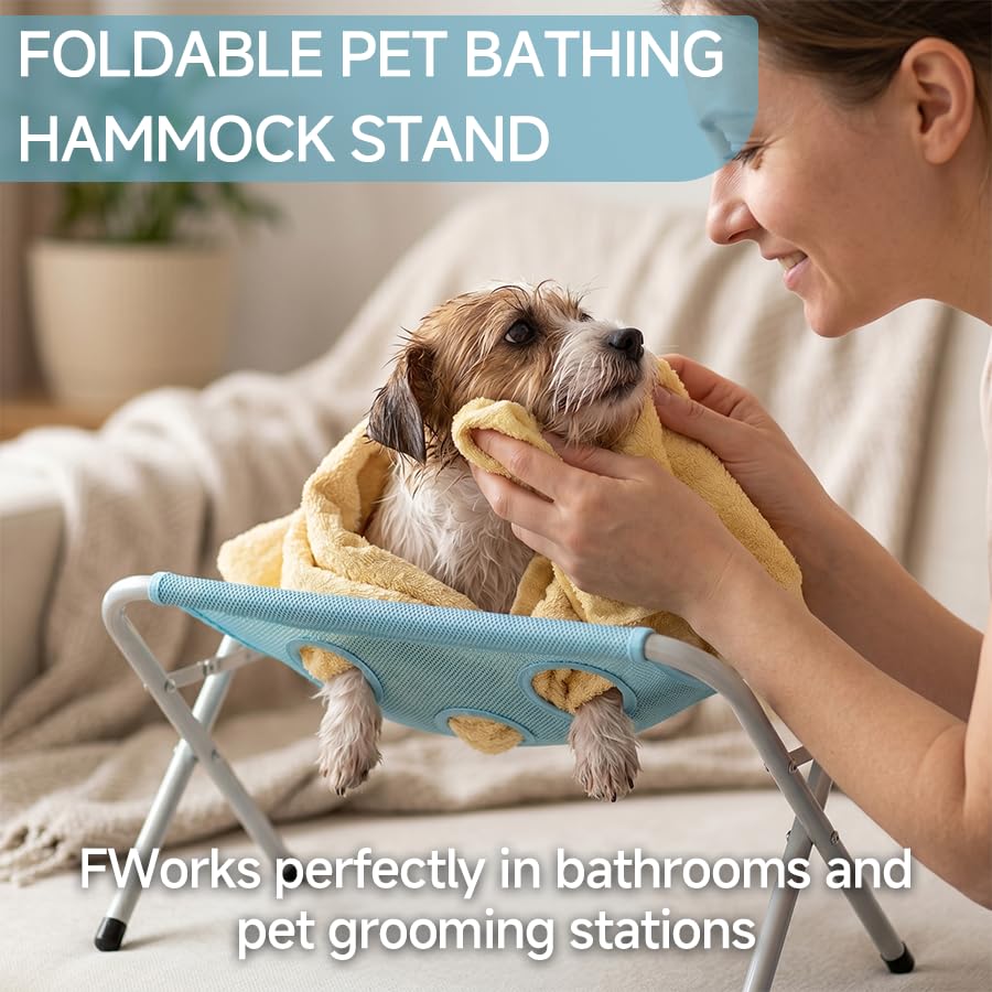 Heeipaw Foldable Pet Bathing Stand, Hands-Free Dog Grooming Support Rack for Cats & Dogs, Home Bathing & Care