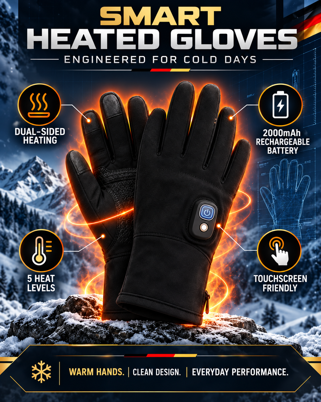 Heated gloves winter lifestyle promotional image