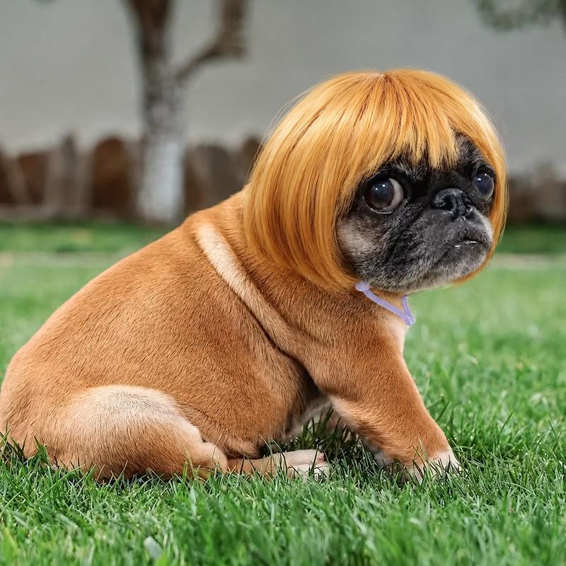Heeipaw Cute Short Hair Wig Pet Headband, Funny Dog & Cat Costume Accessory, Adorable Pet Photo Prop for Parties and Daily Wear