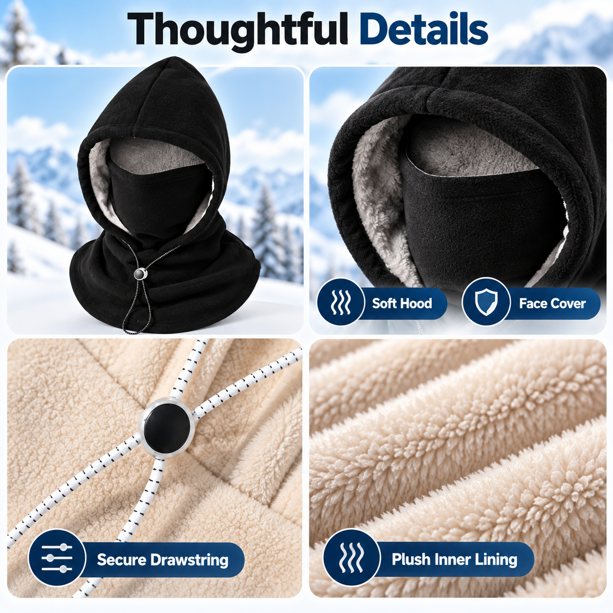 Winter fleece hood face cover and neck warmer product detail 2