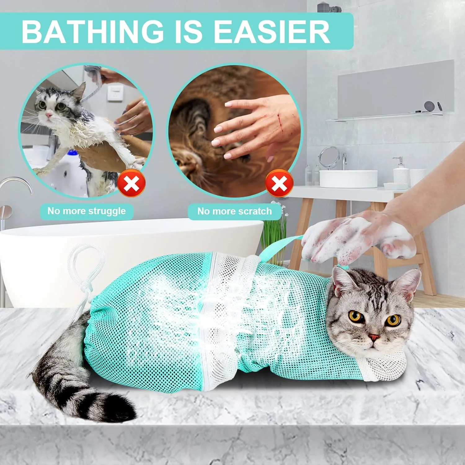 Breathable mesh cat bathing bag
