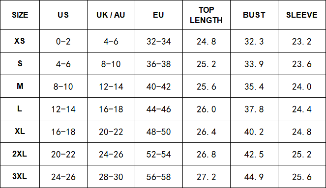 Blazer Size Chart in Inches