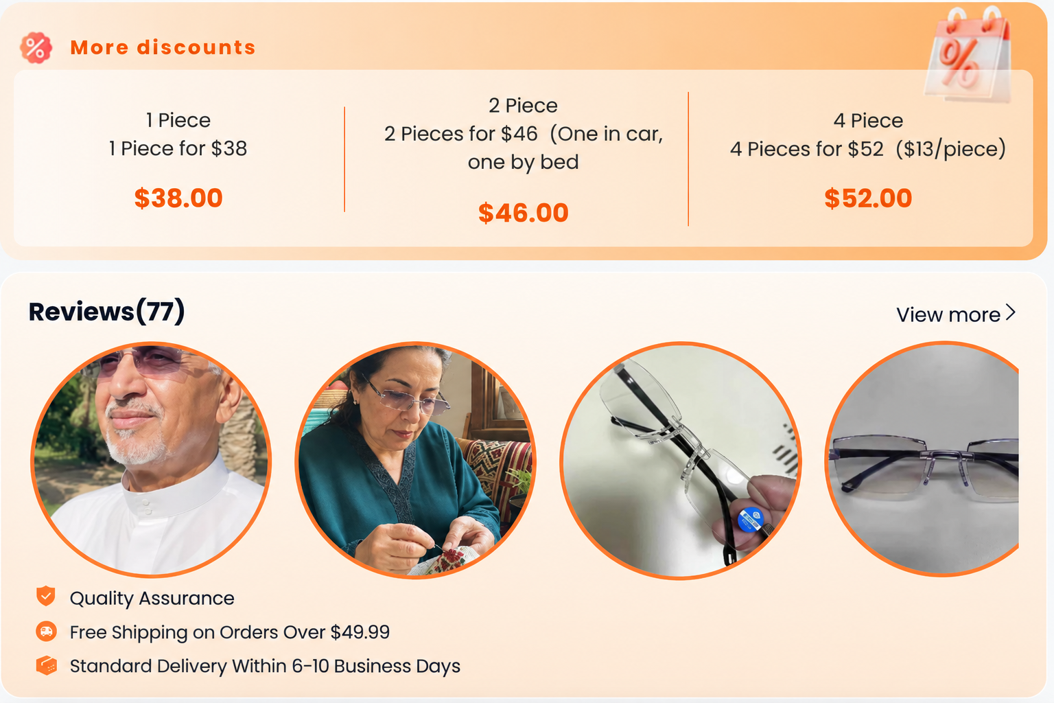 Adaptive focus glasses product display