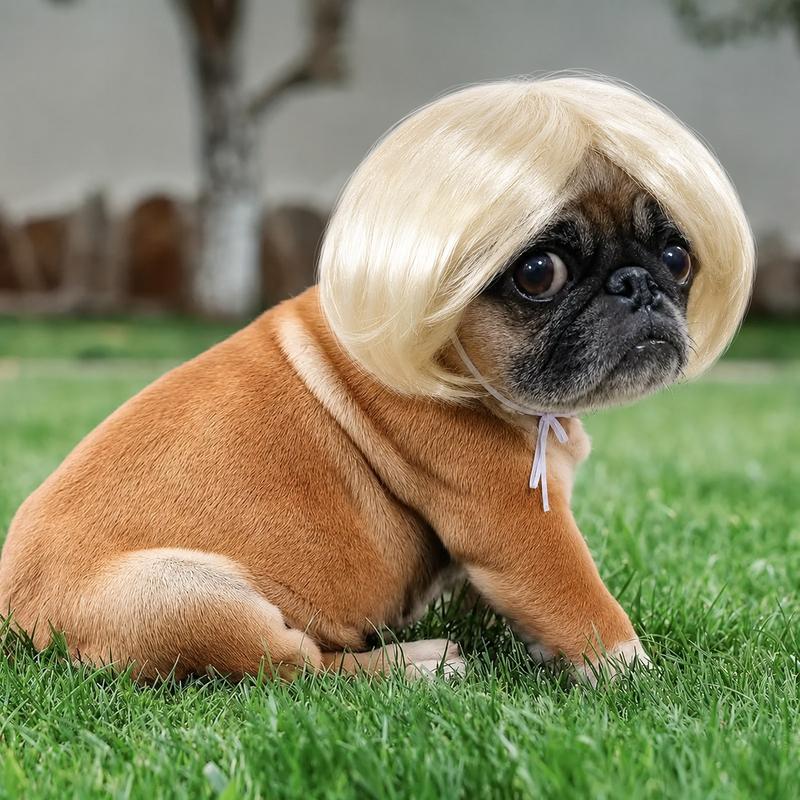 Heeipaw Cute Short Hair Wig Pet Headband, Funny Dog & Cat Costume Accessory, Adorable Pet Photo Prop for Parties and Daily Wear