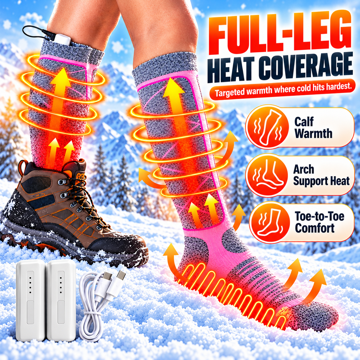 Pink and Orange Gray Heated Socks Color Options