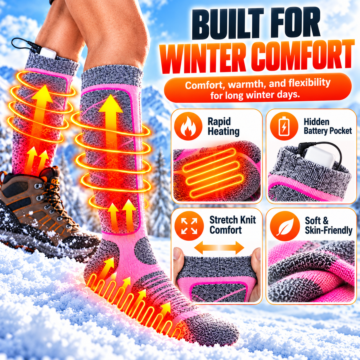 Heated Socks Calf to Toe Warmth Diagram