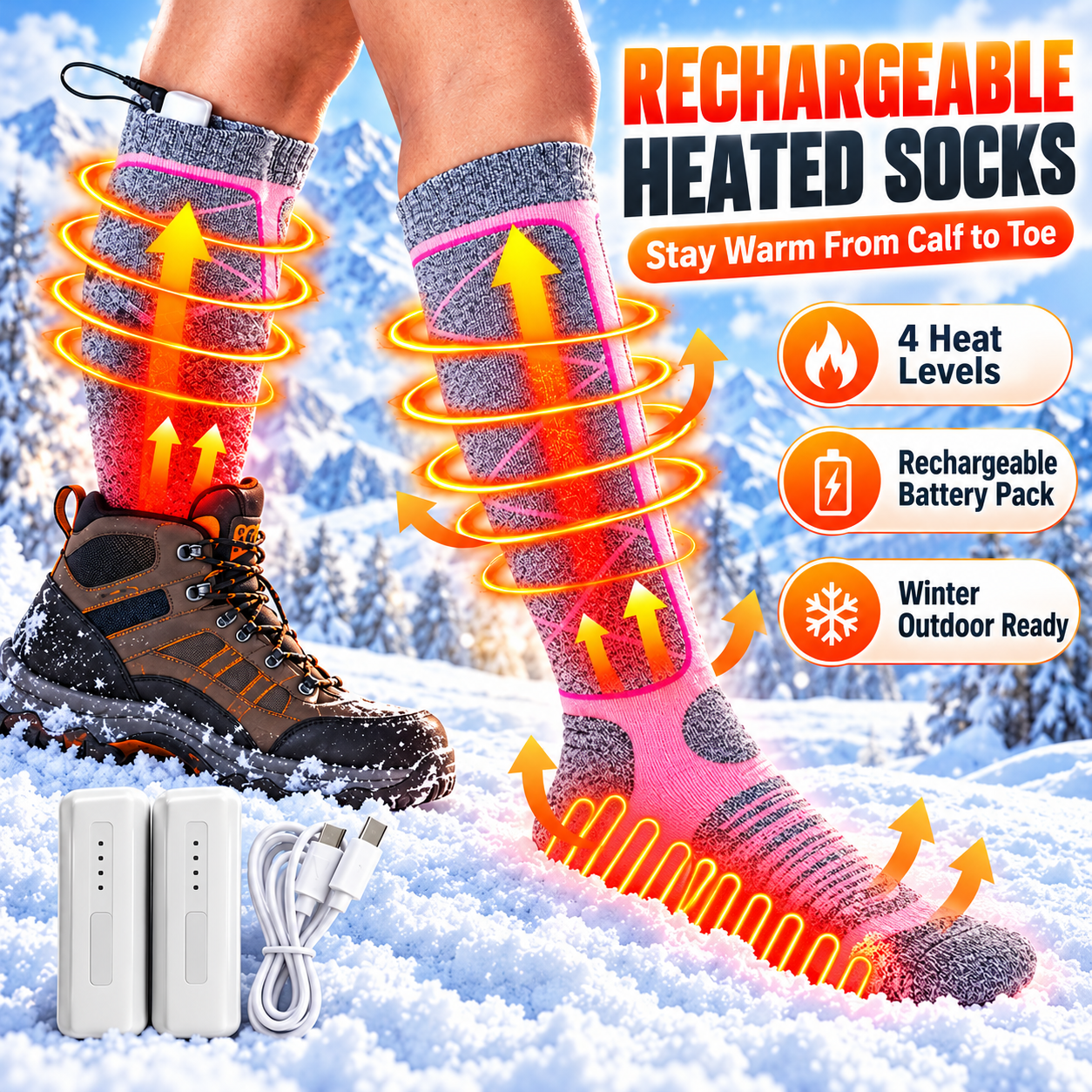 Rechargeable Heated Socks Winter Outdoor Hero